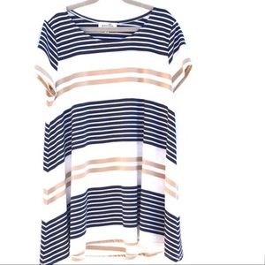 Anthropologie Navy and Tan Striped Swing Top